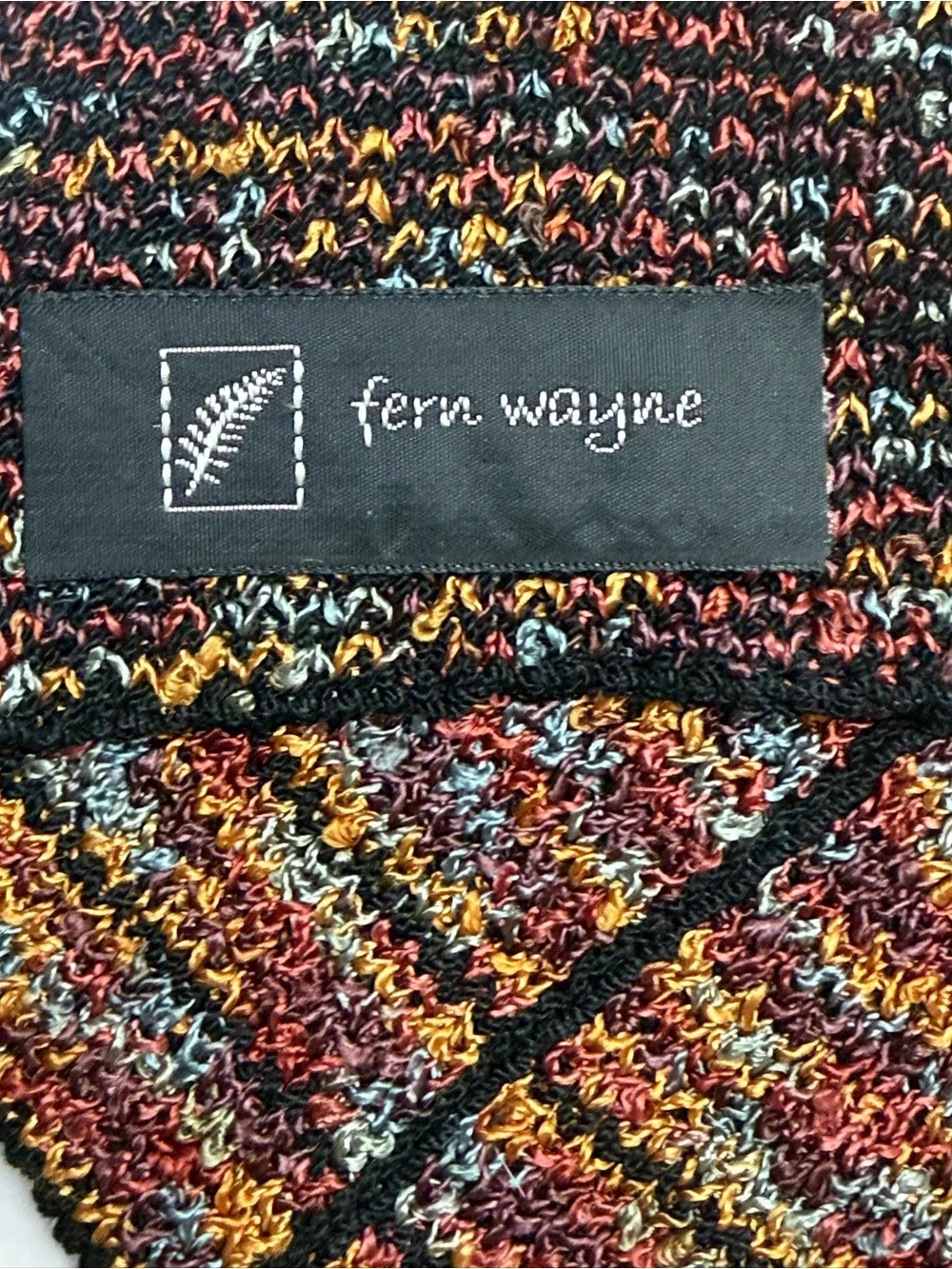 Fern Wayne Fiber Artist Art to Wear Geometric Knit Scarf Multicolor Lagenlook